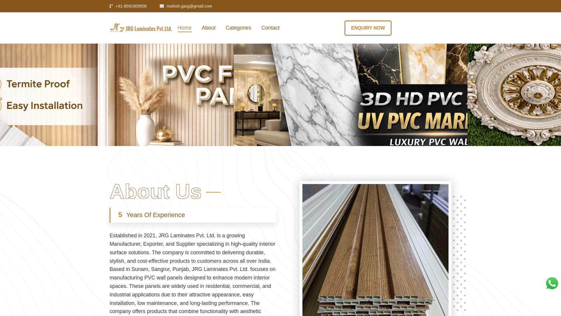 website screenshot of https://jrglaminates.co.in/