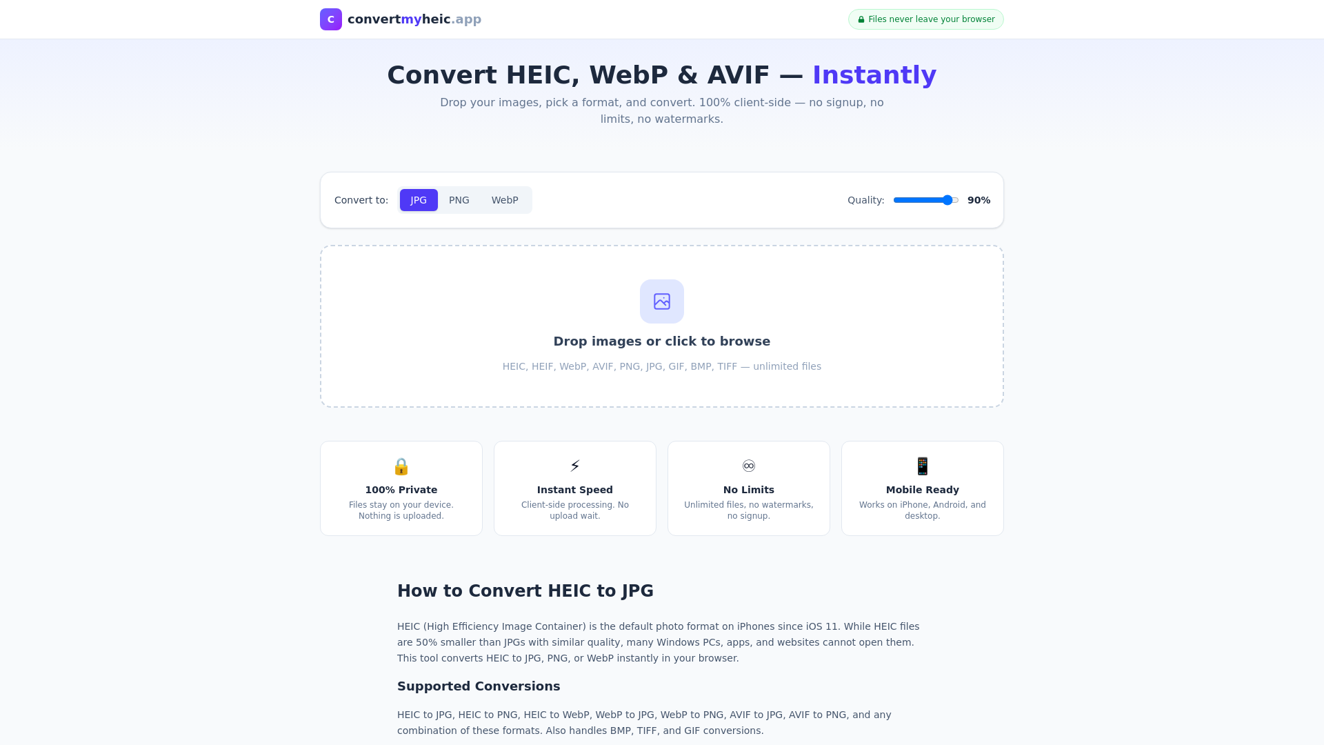 website screenshot of https://convertmyheic.app