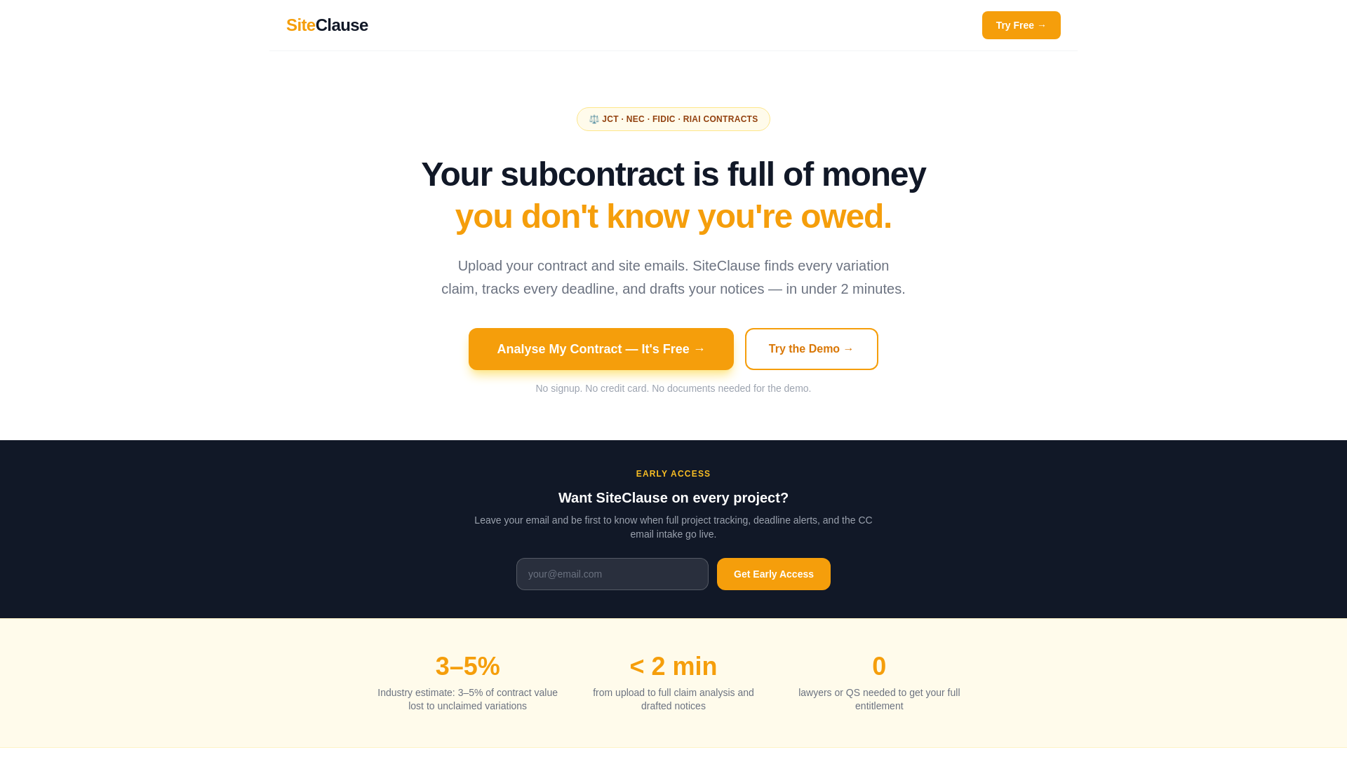 website screenshot of https://siteclause.io