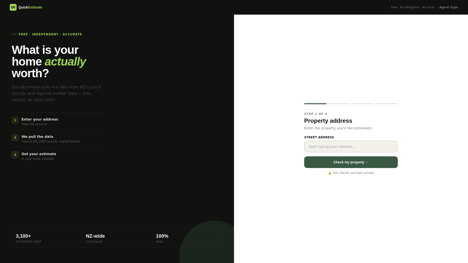 website screenshot of https://quickestimate.co.nz/