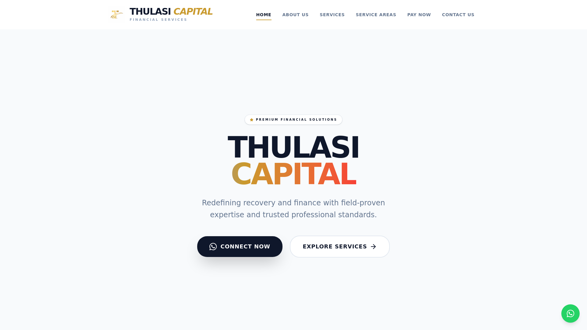 website screenshot of https://thulasicapital.co.in/