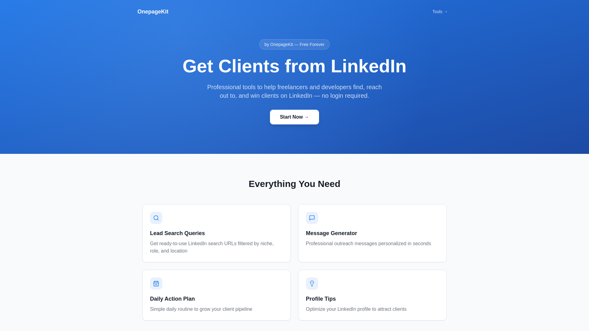 website screenshot of https://linkedin-client-finder.pages.dev/
