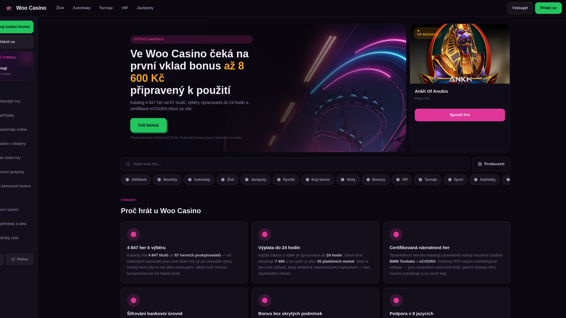 website screenshot of https://woo-casino-cz.cz/