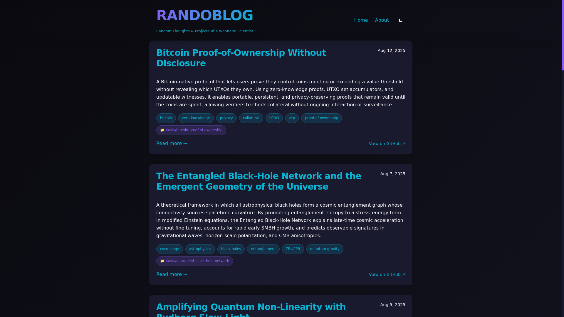 website screenshot of https://randoblog.me/