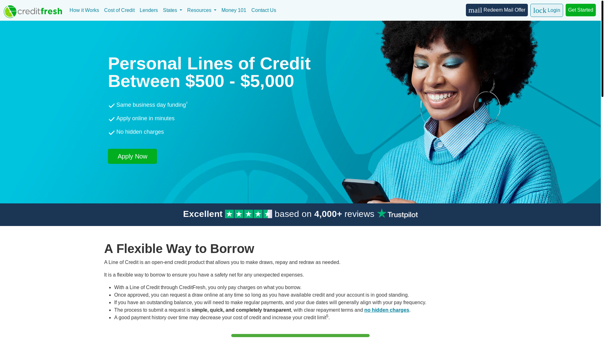 website screenshot of https://creditfresh.com/