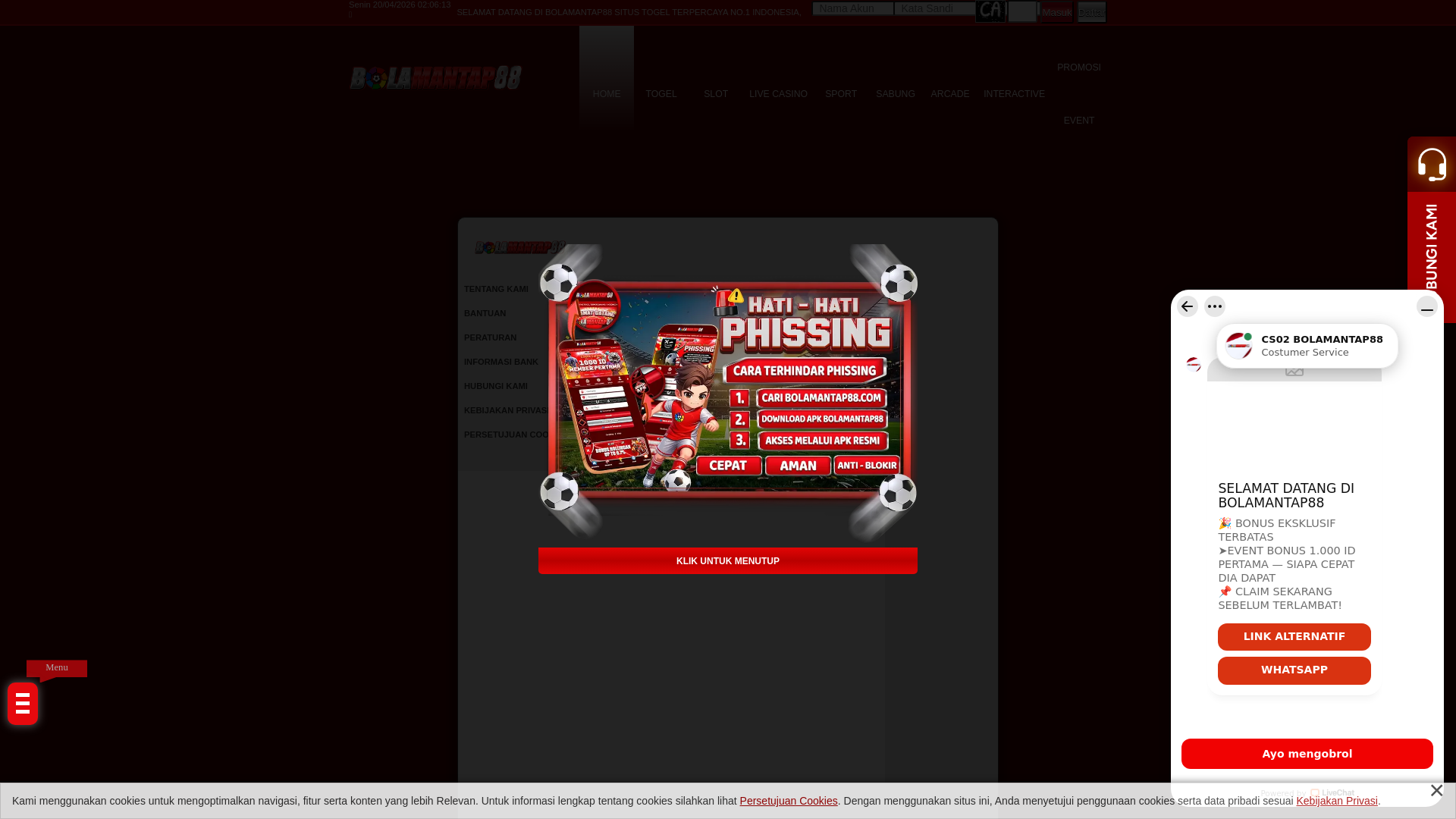 website screenshot of https://bolamantap88bv.pro/