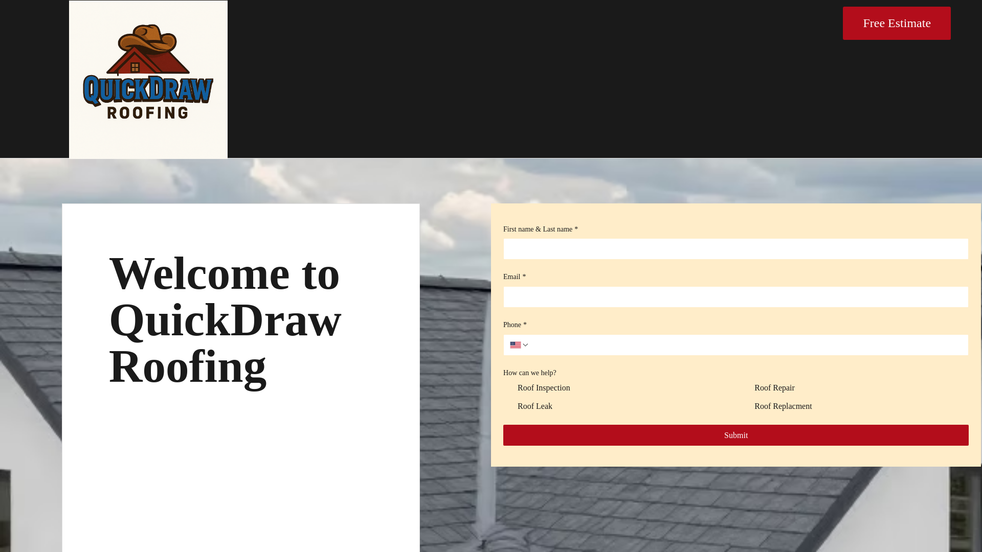 website screenshot of https://quickdrawroofing.com/
