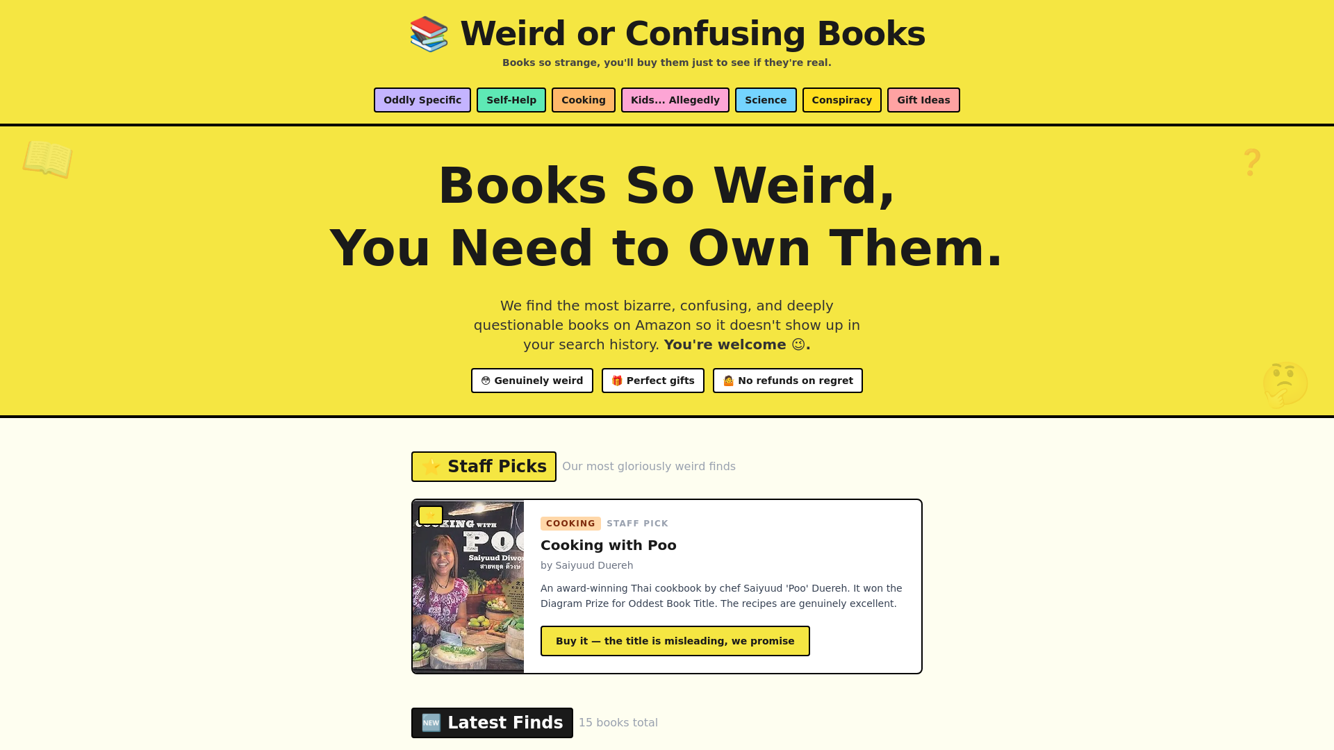 website screenshot of https://weirdorconfusingbooks.com/