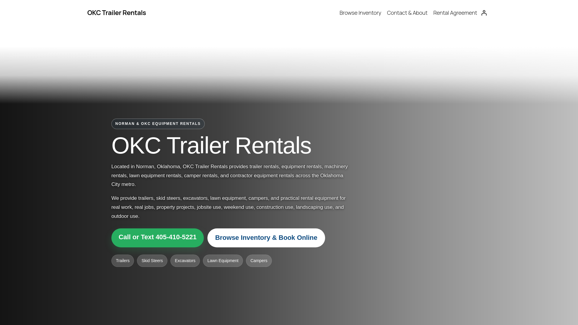 website screenshot of https://okcitytrailerrentals.com/