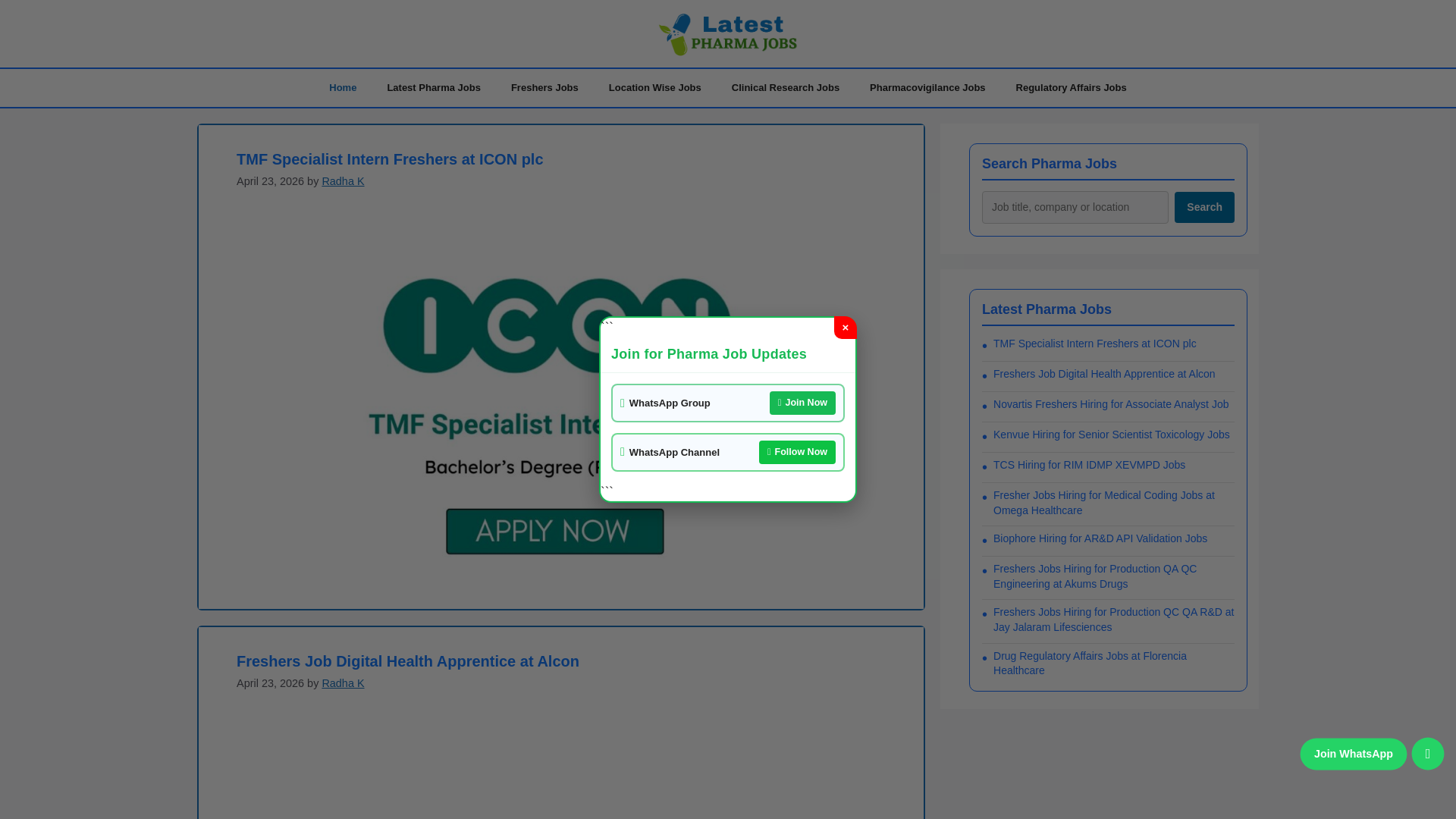 website screenshot of https://latestpharmajobs.in
