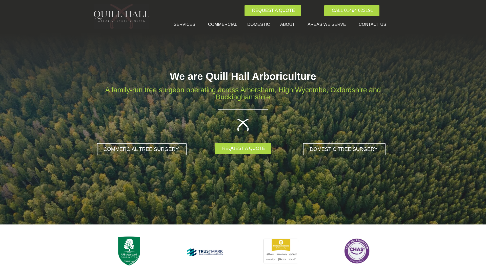 website screenshot of https://quillhalltreeshq.com