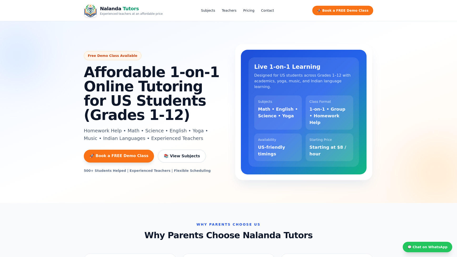 website screenshot of https://nalandatutor.com/