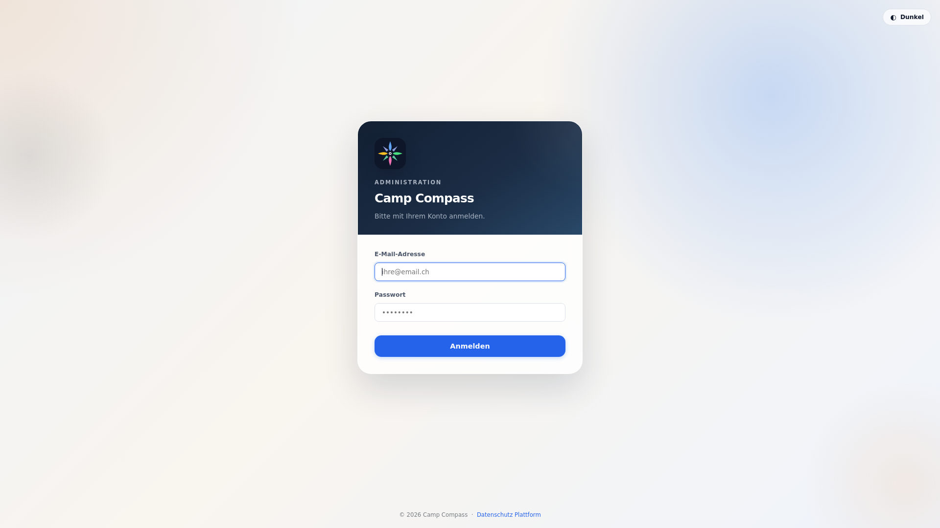 website screenshot of https://campcompass.ch/