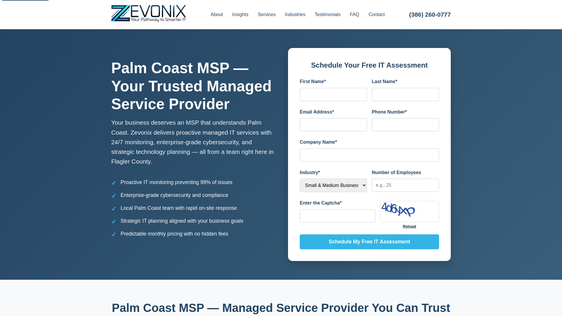website screenshot of https://palmcoastmsp.com/