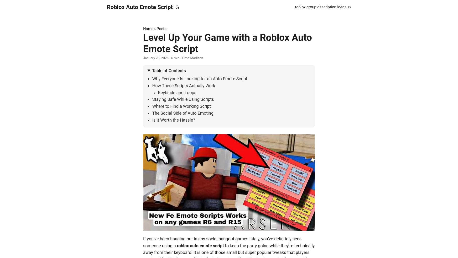 website screenshot of https://roblox-auto-emote-script.pages.dev/
