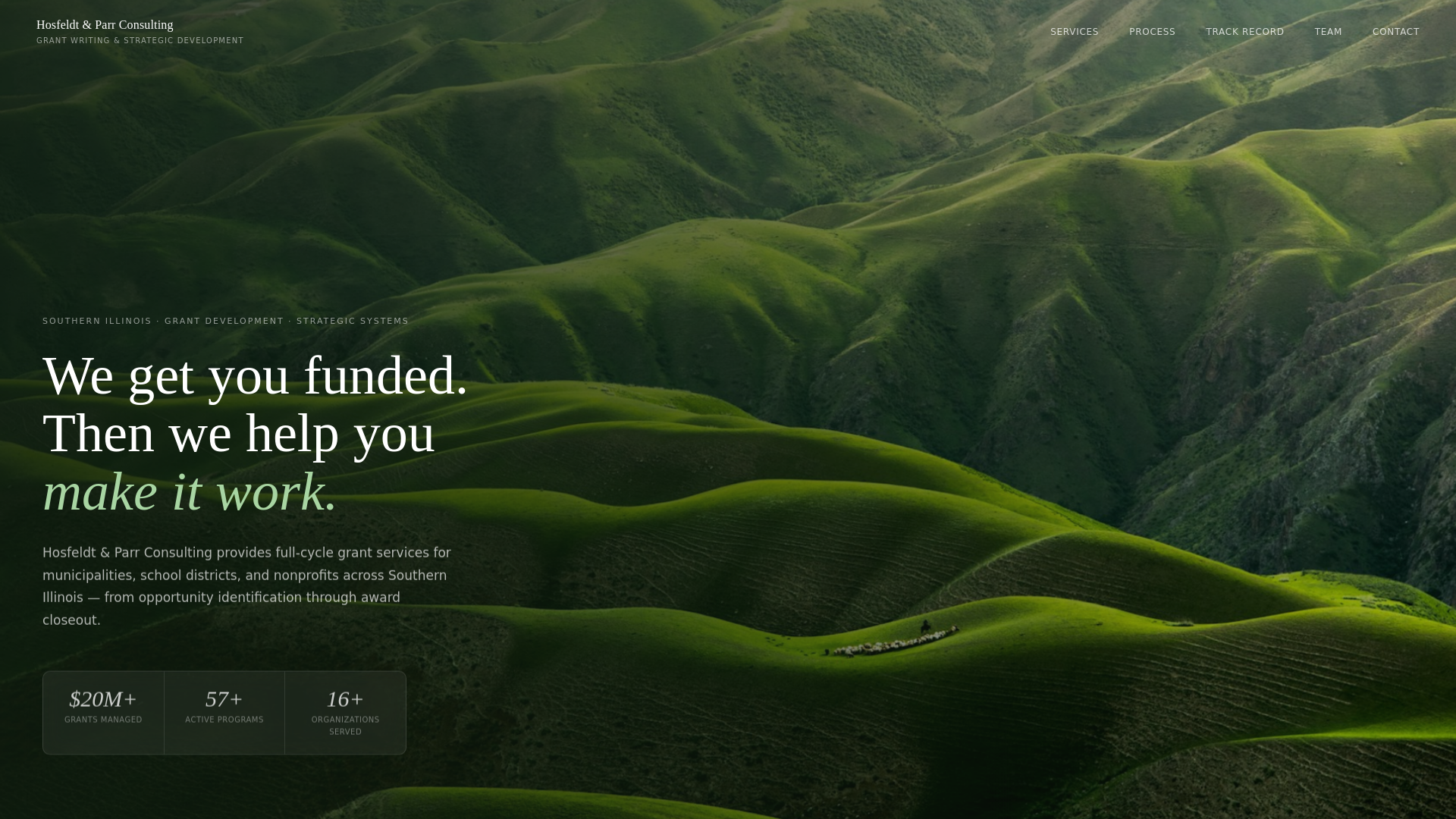 website screenshot of https://hosfeldtparr.com/