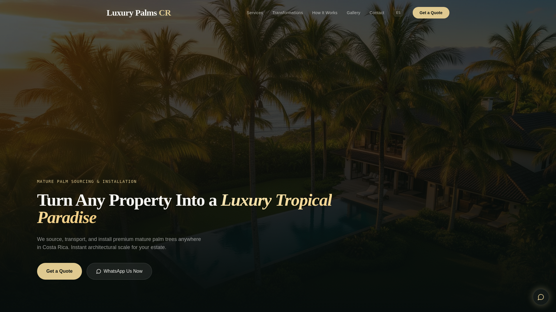 website screenshot of https://luxuspalms.com/