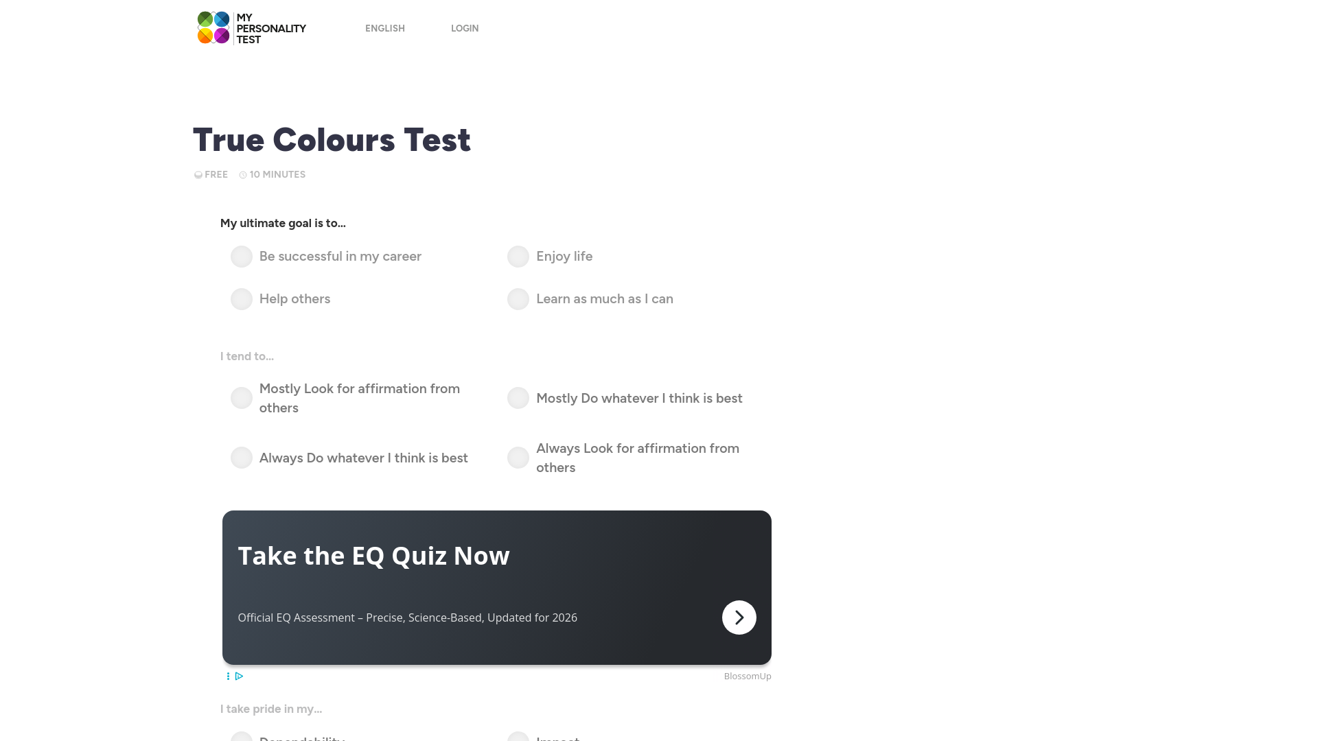 website screenshot of https://my-personality-test.com/true-colours#google_vignette
