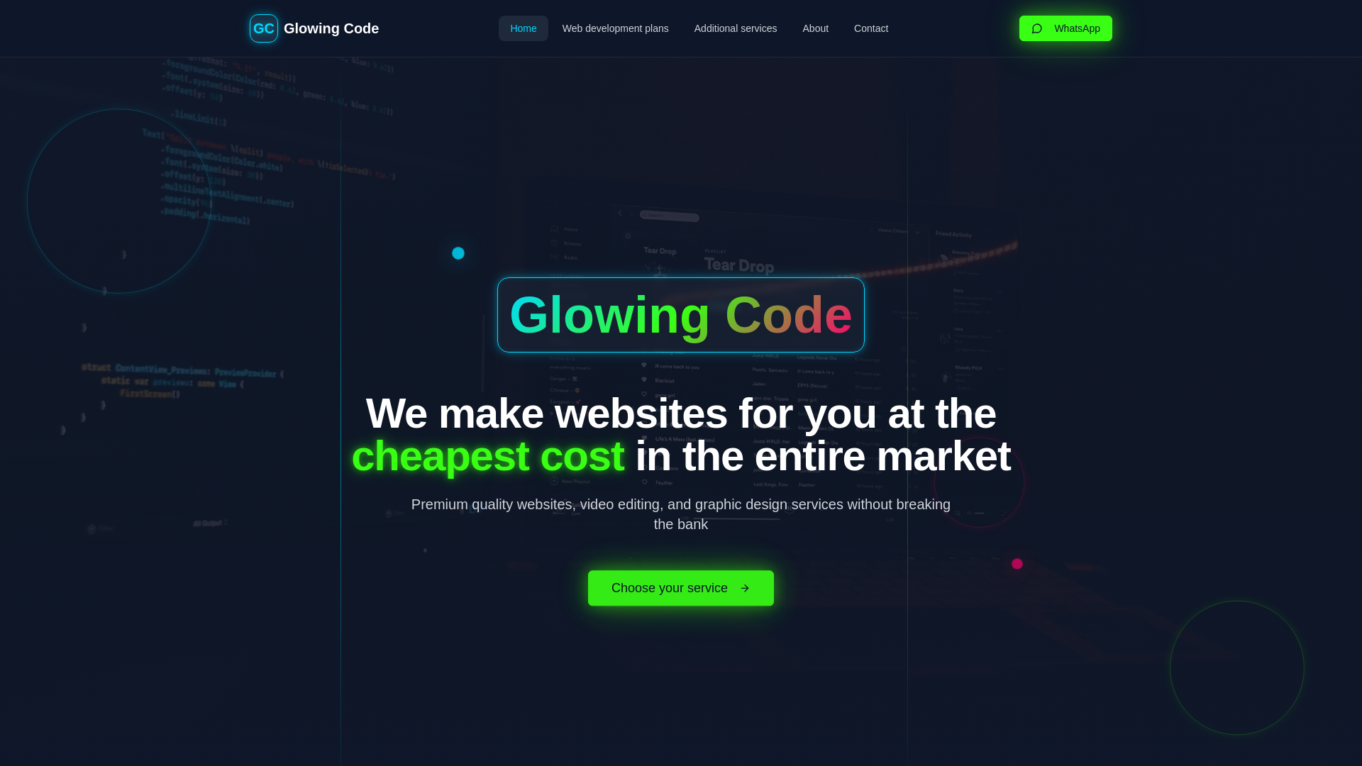 website screenshot of https://glowingcode.site/