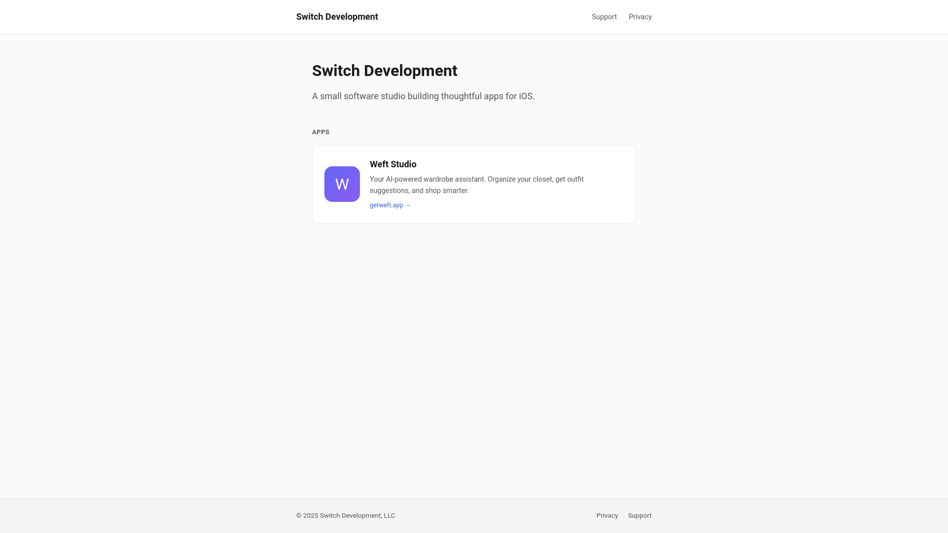 website screenshot of https://switchdevelopment.net