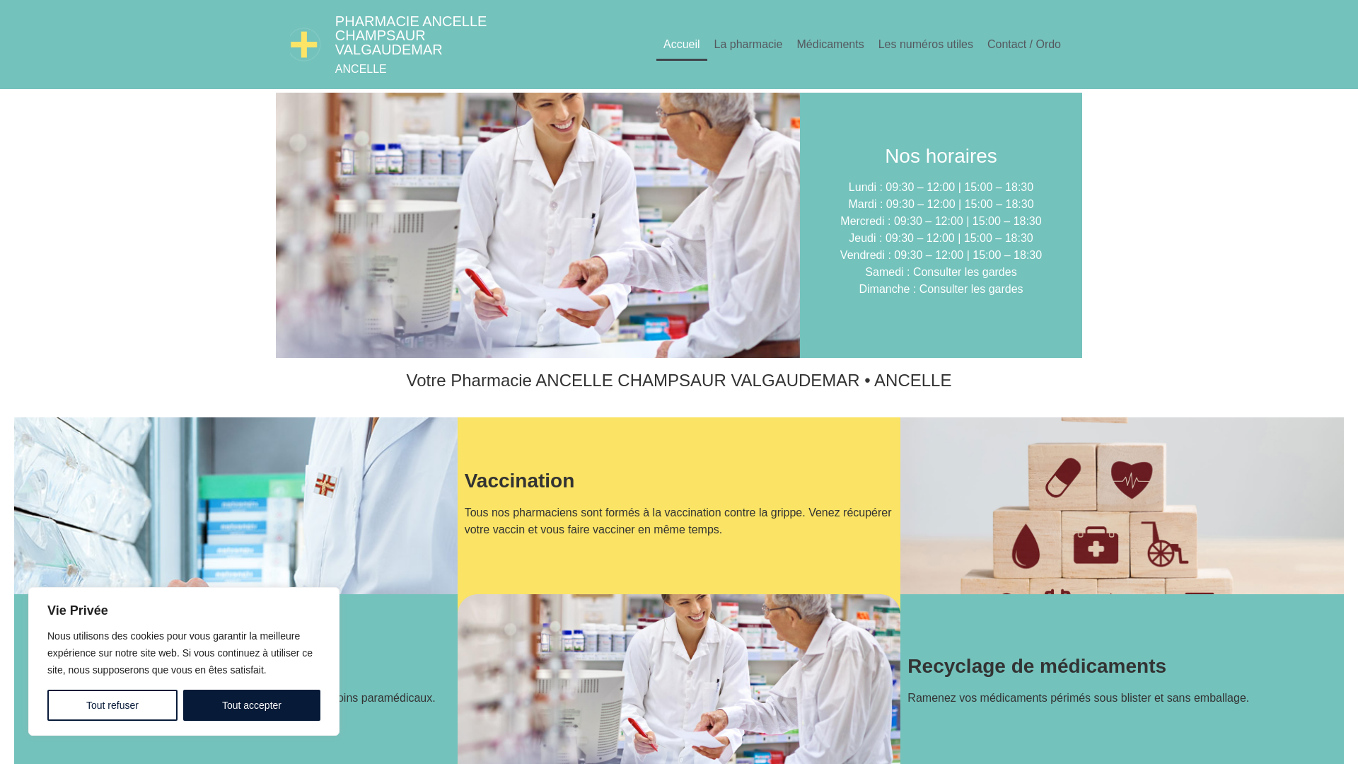 website screenshot of https://pharmacie-ancelle-champsaur-valgaudemar.fr/