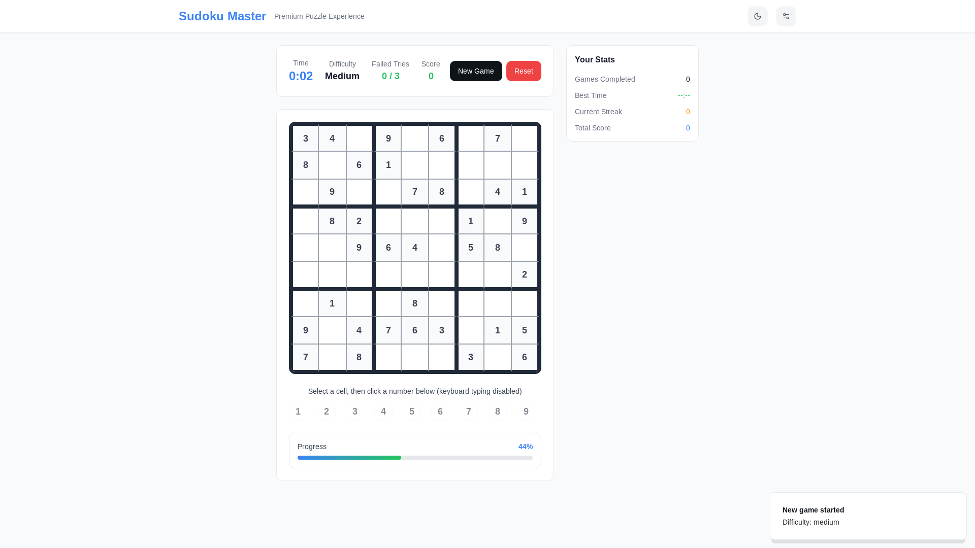 website screenshot of https://sudokublaze.com/