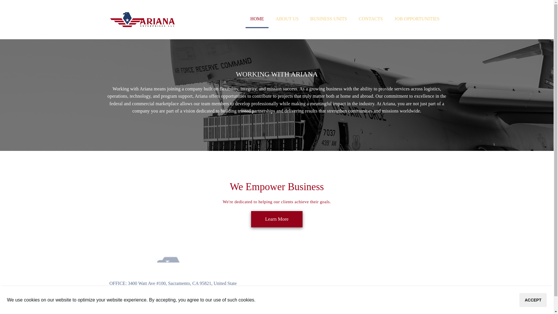 website screenshot of https://arianaenterprisesllc.com/