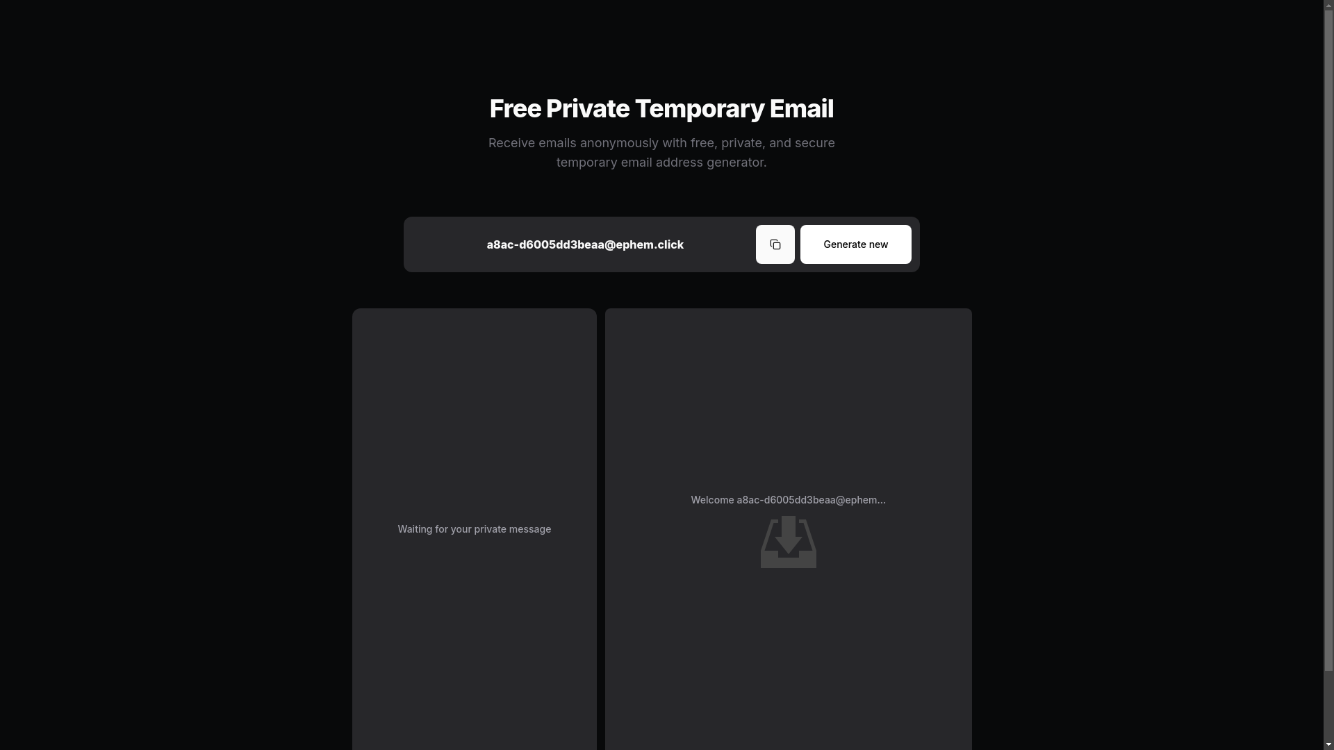 website screenshot of https://ephem.click/