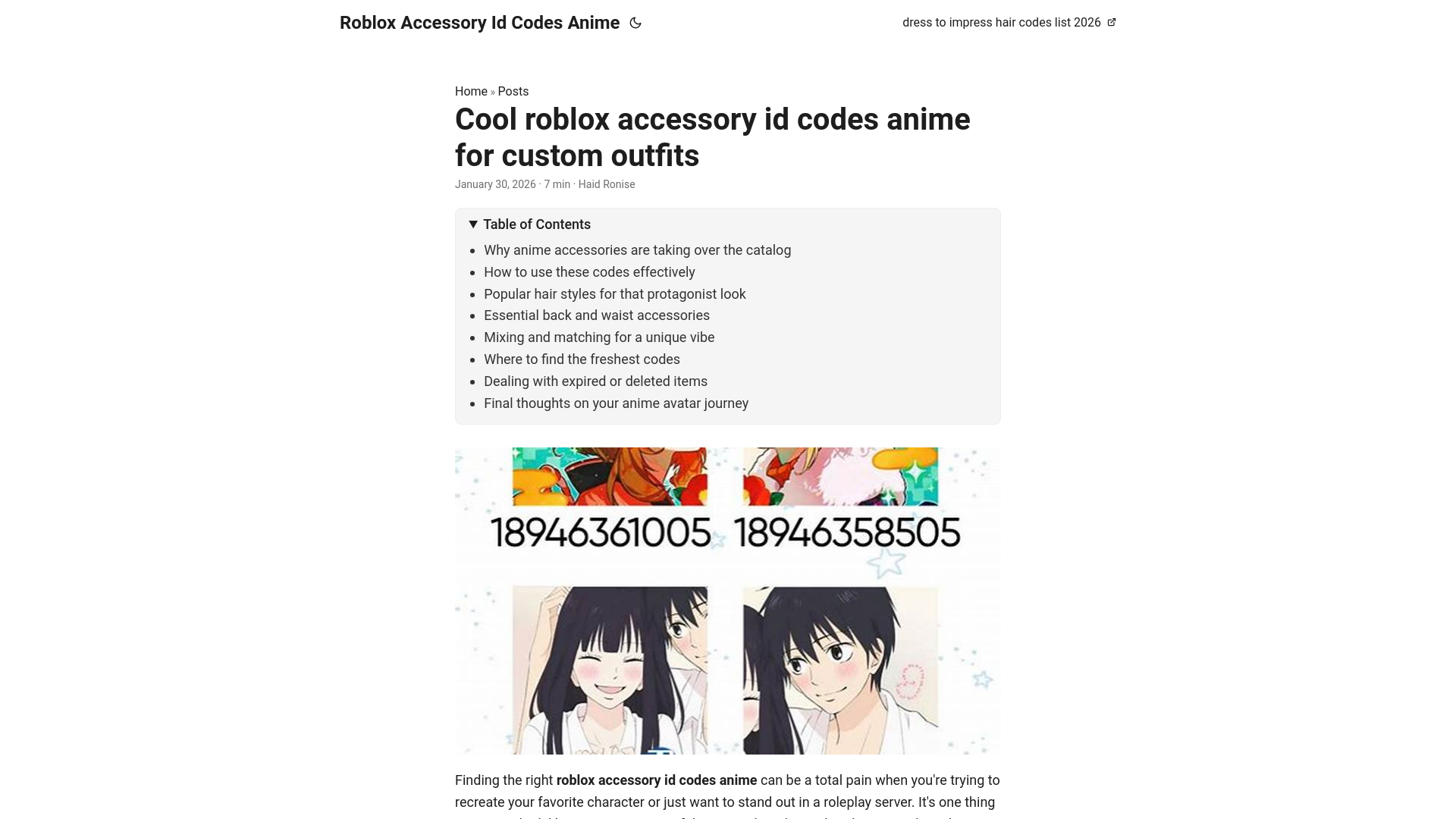 website screenshot of https://roblox-accessory-id-codes-anime.pages.dev/