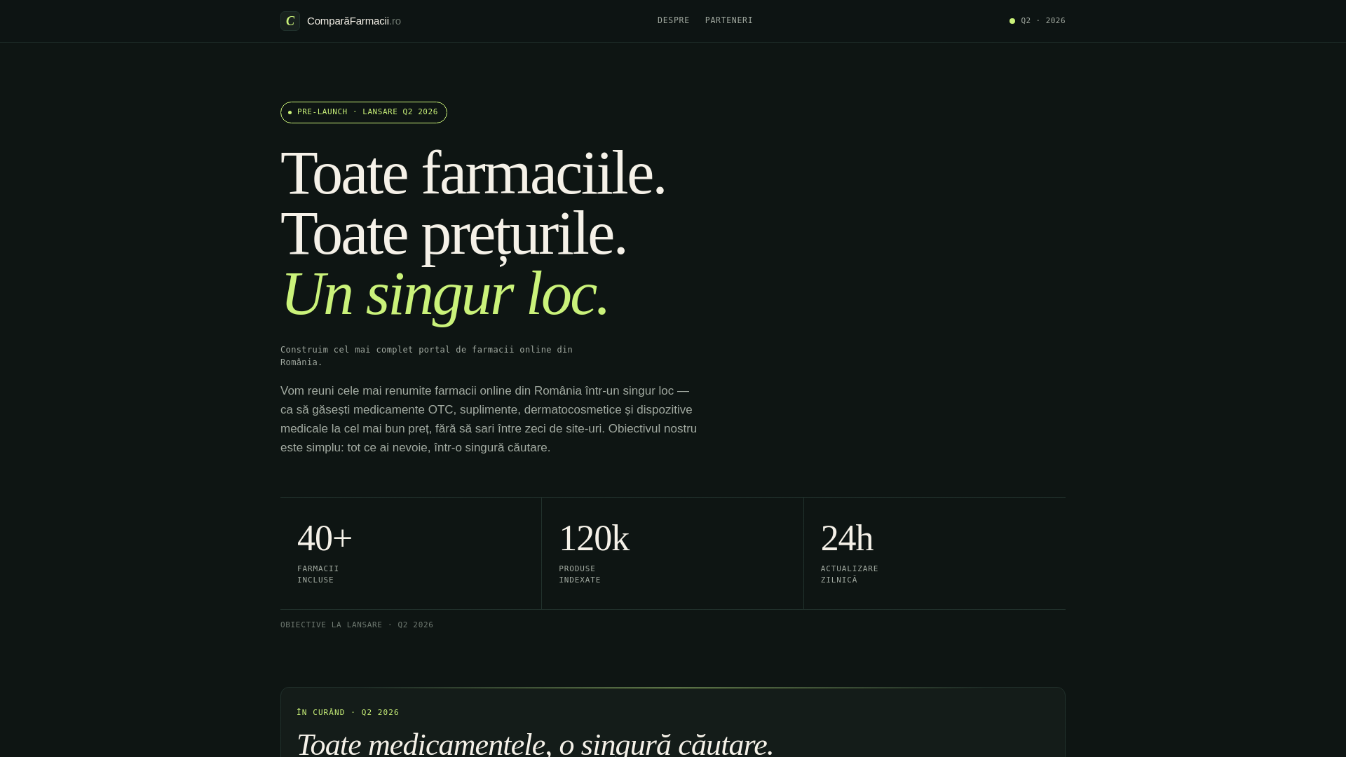 website screenshot of https://comparafarmacii.ro/