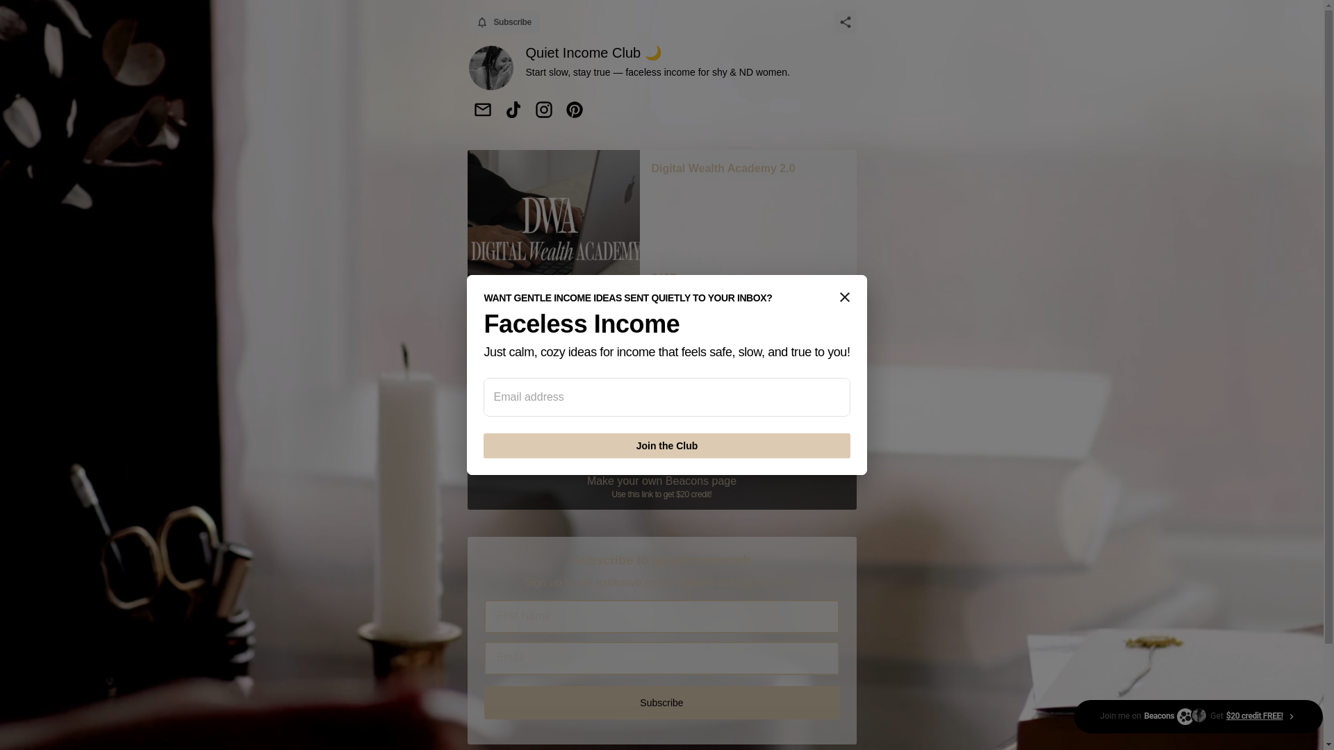 website screenshot of https://quietincomeclub.store/