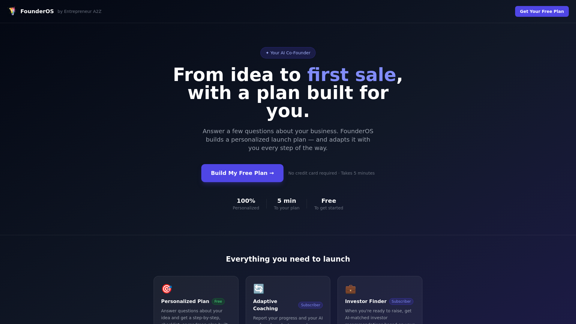 website screenshot of https://entrepreneura2z-founderos-app.com/