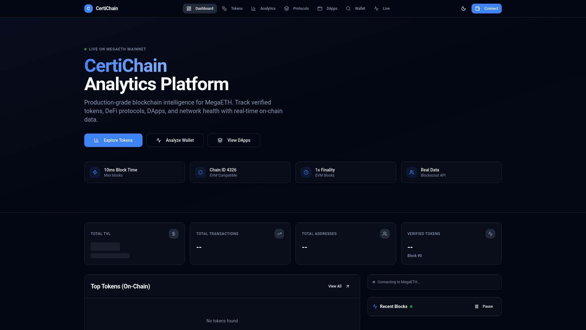 website screenshot of https://certichain.app
