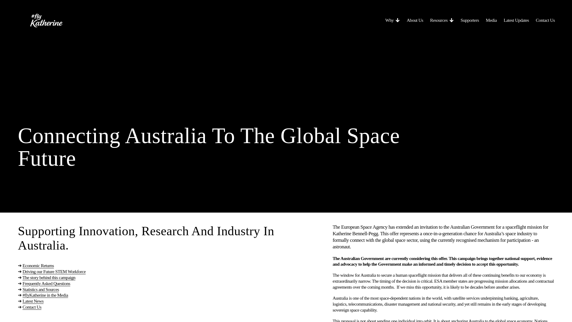 website screenshot of https://australiasspacefuture.com.au