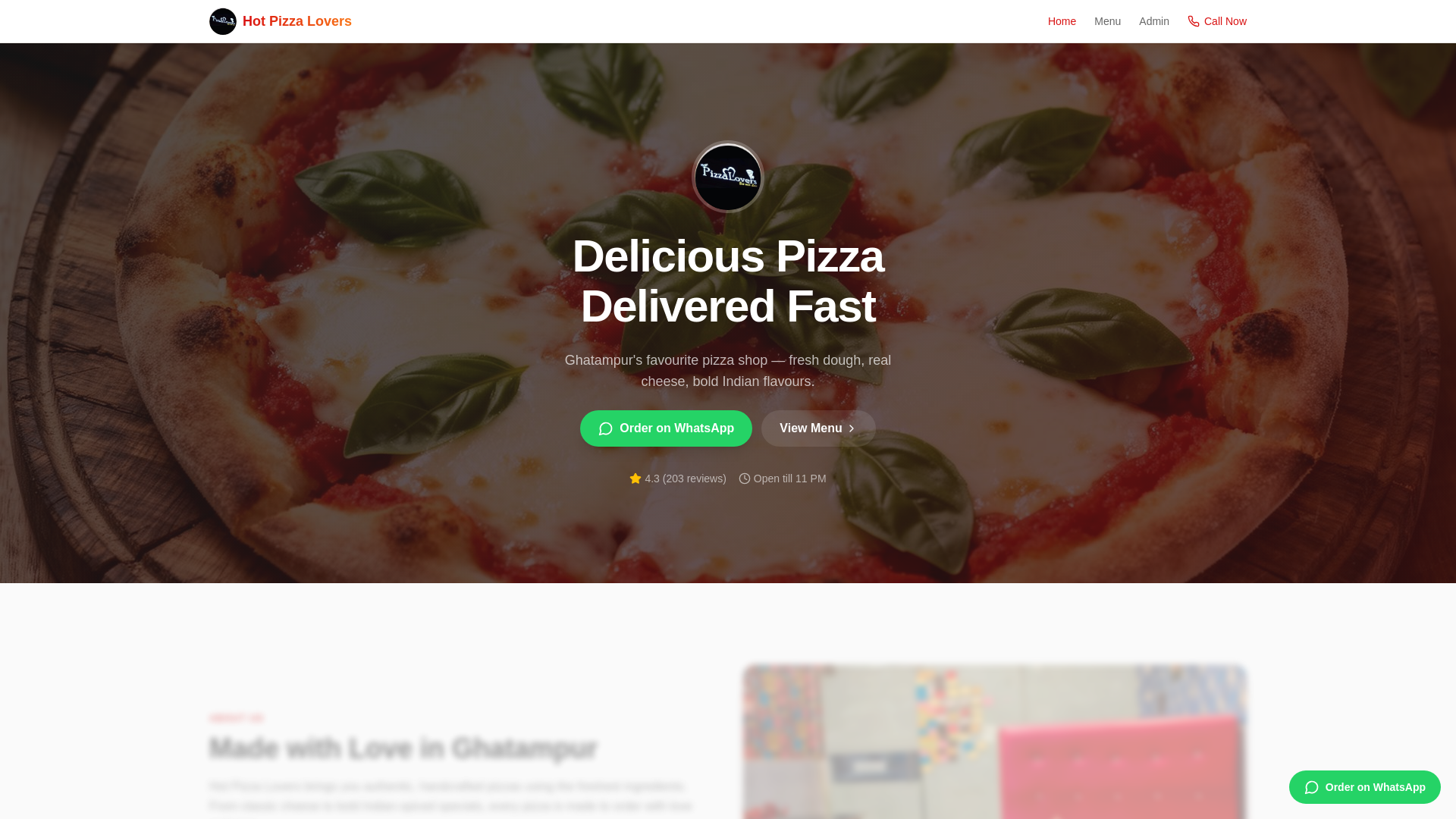 website screenshot of https://pizza-connect-ghatampur.pages.dev/