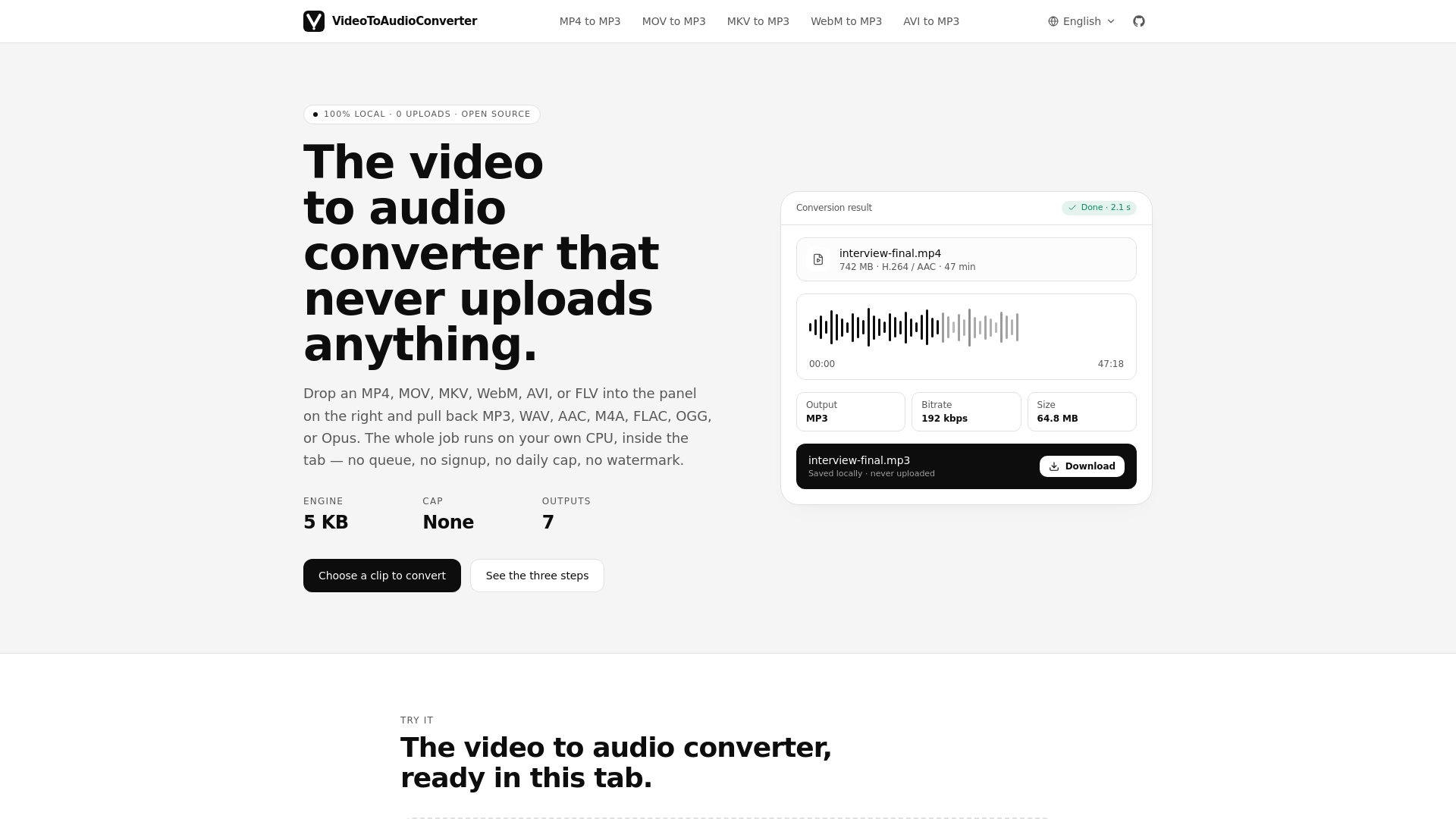 website screenshot of https://videotoaudioconverter.org/