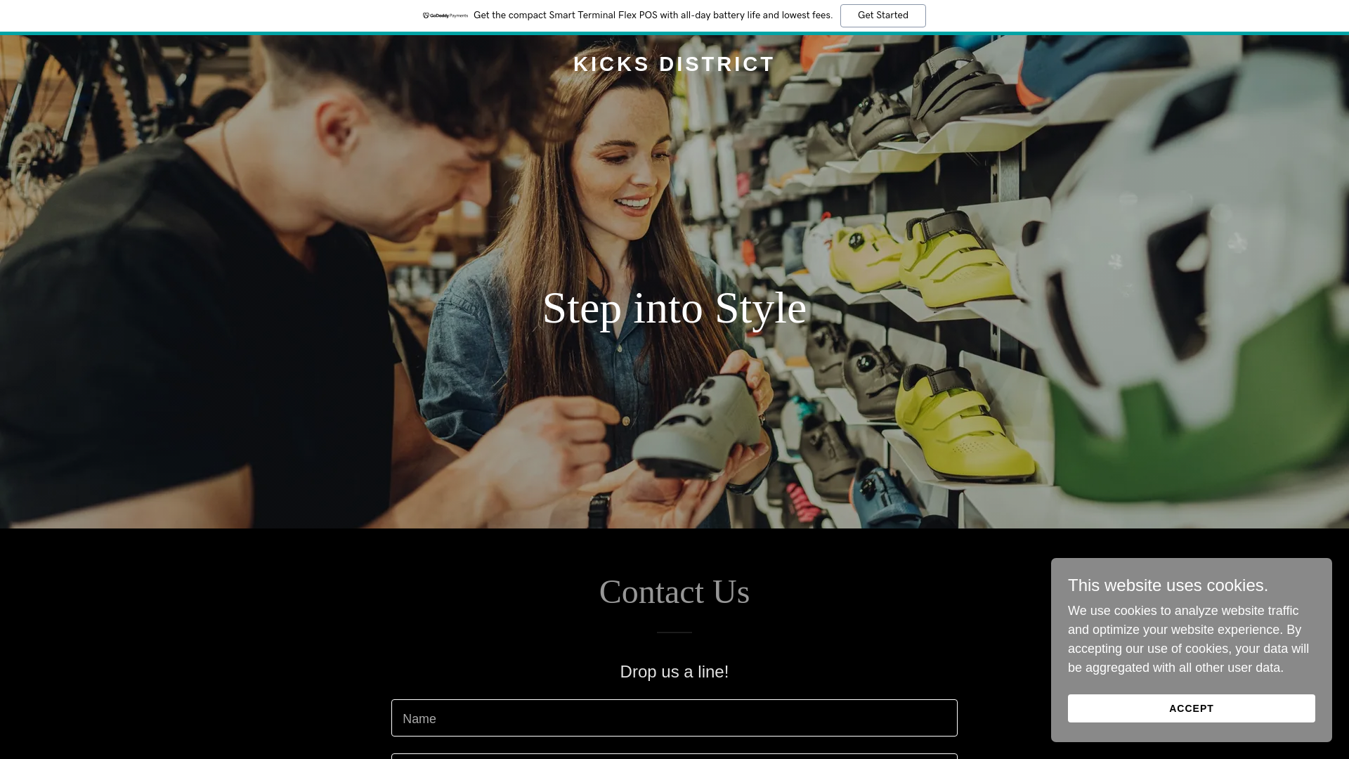 website screenshot of https://kicksdistrict.info