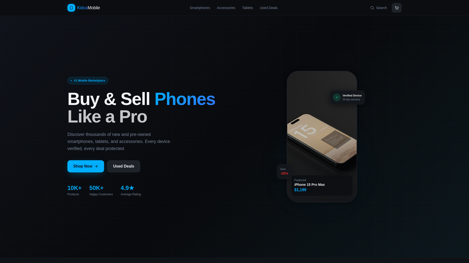 website screenshot of https://kidusmobile.com/