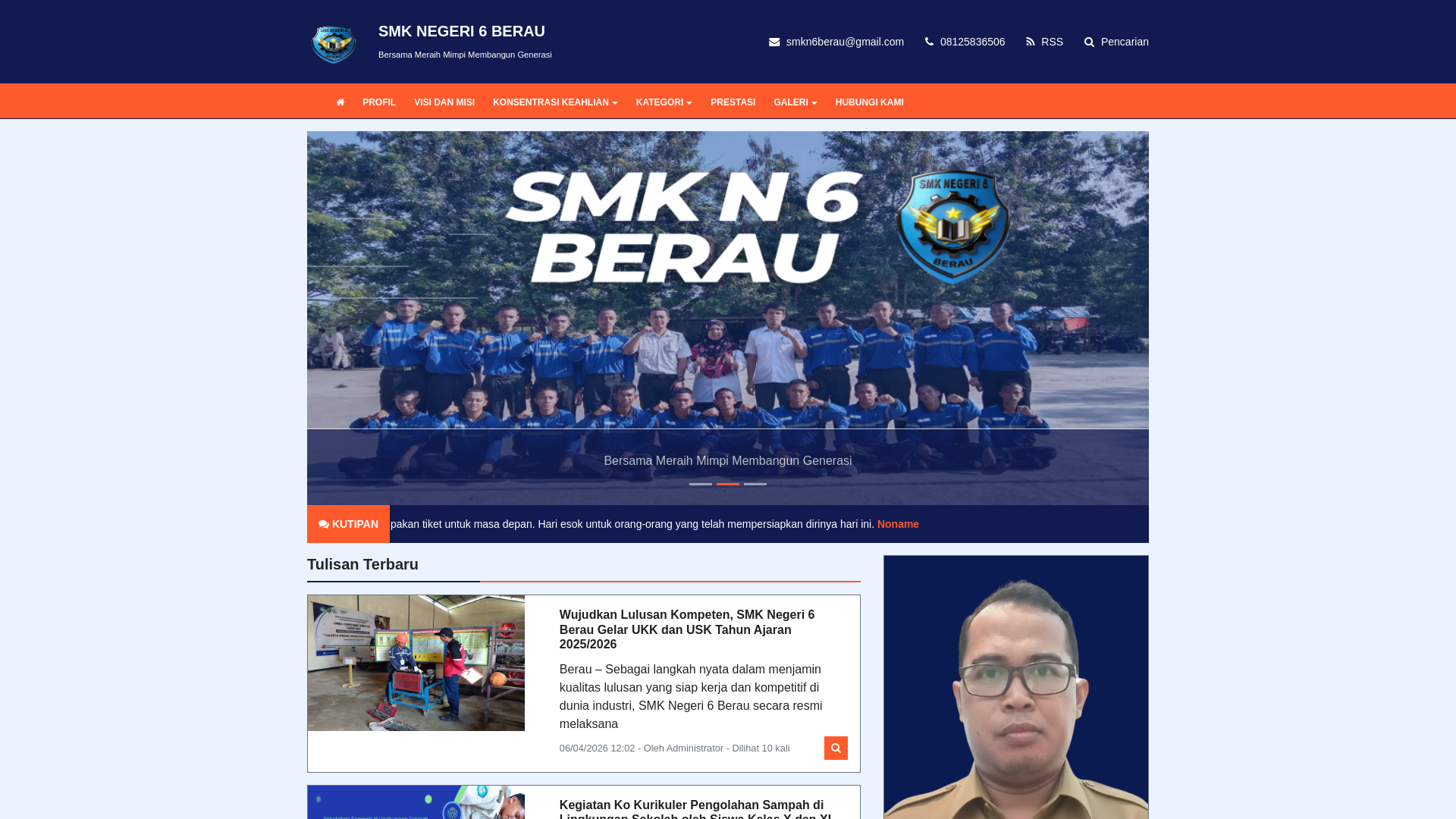 website screenshot of https://smkn6berau.online/