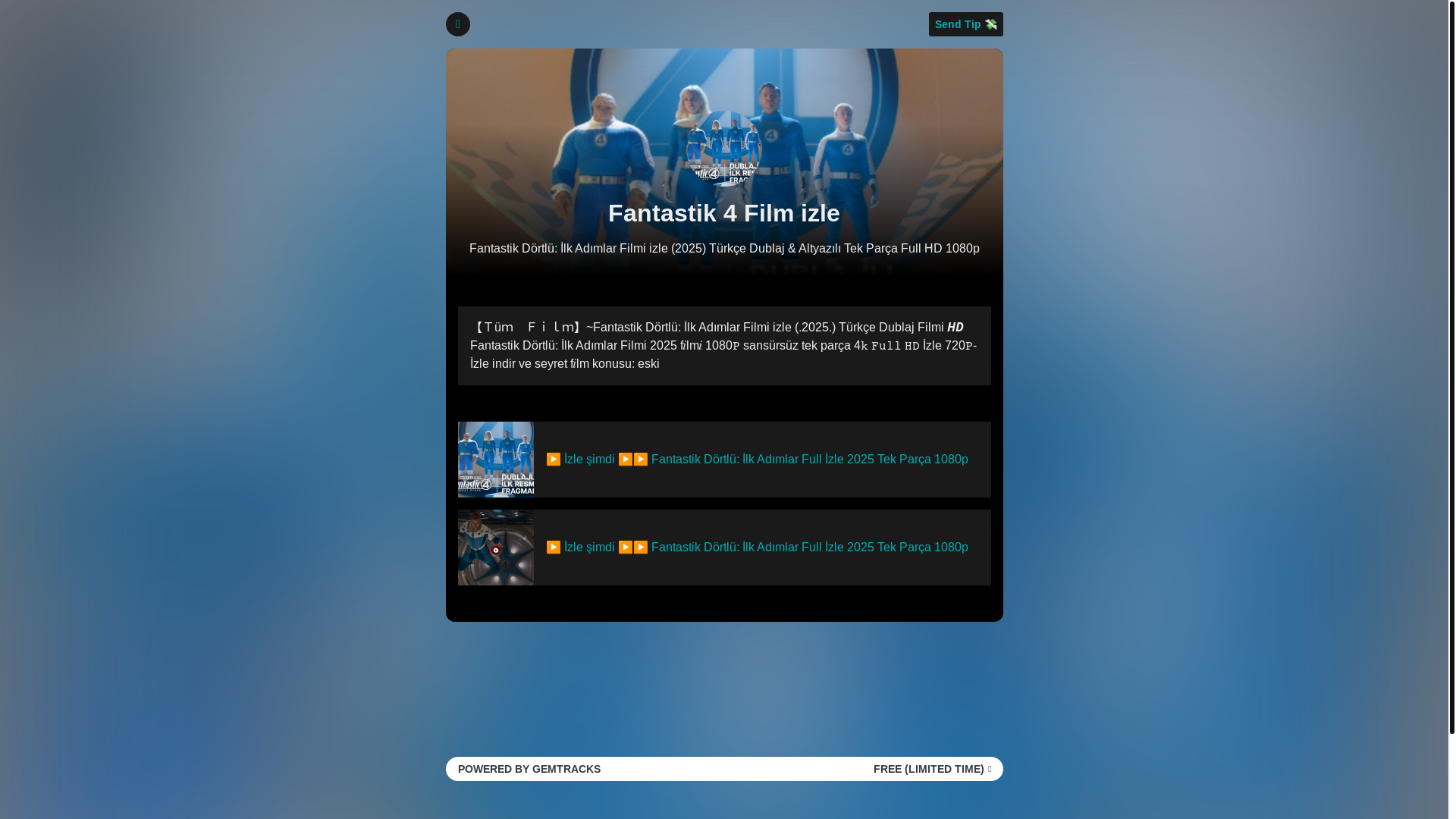 website screenshot of https://www.gemtracks.com/fantastikdortlufilmizle/