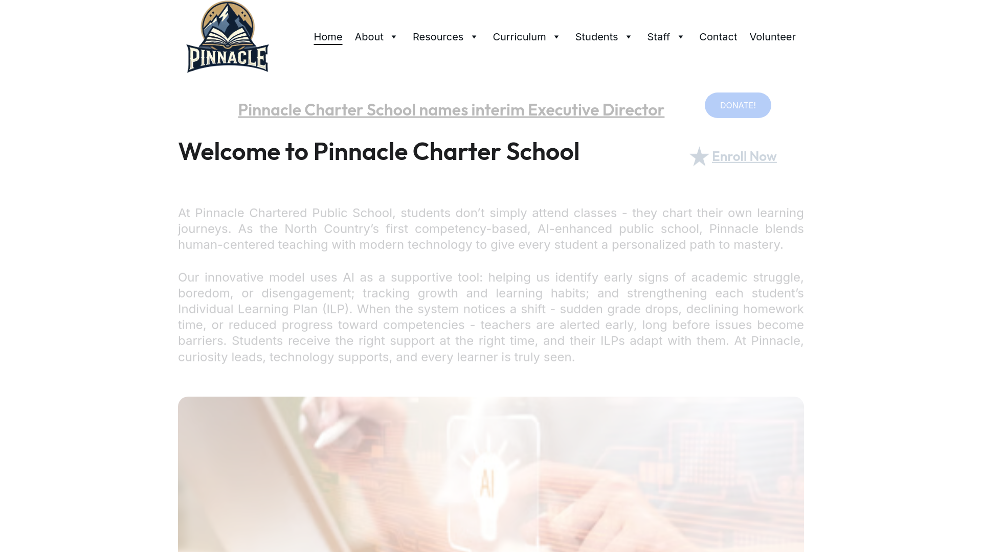 website screenshot of https://pinnaclecharternh.org/