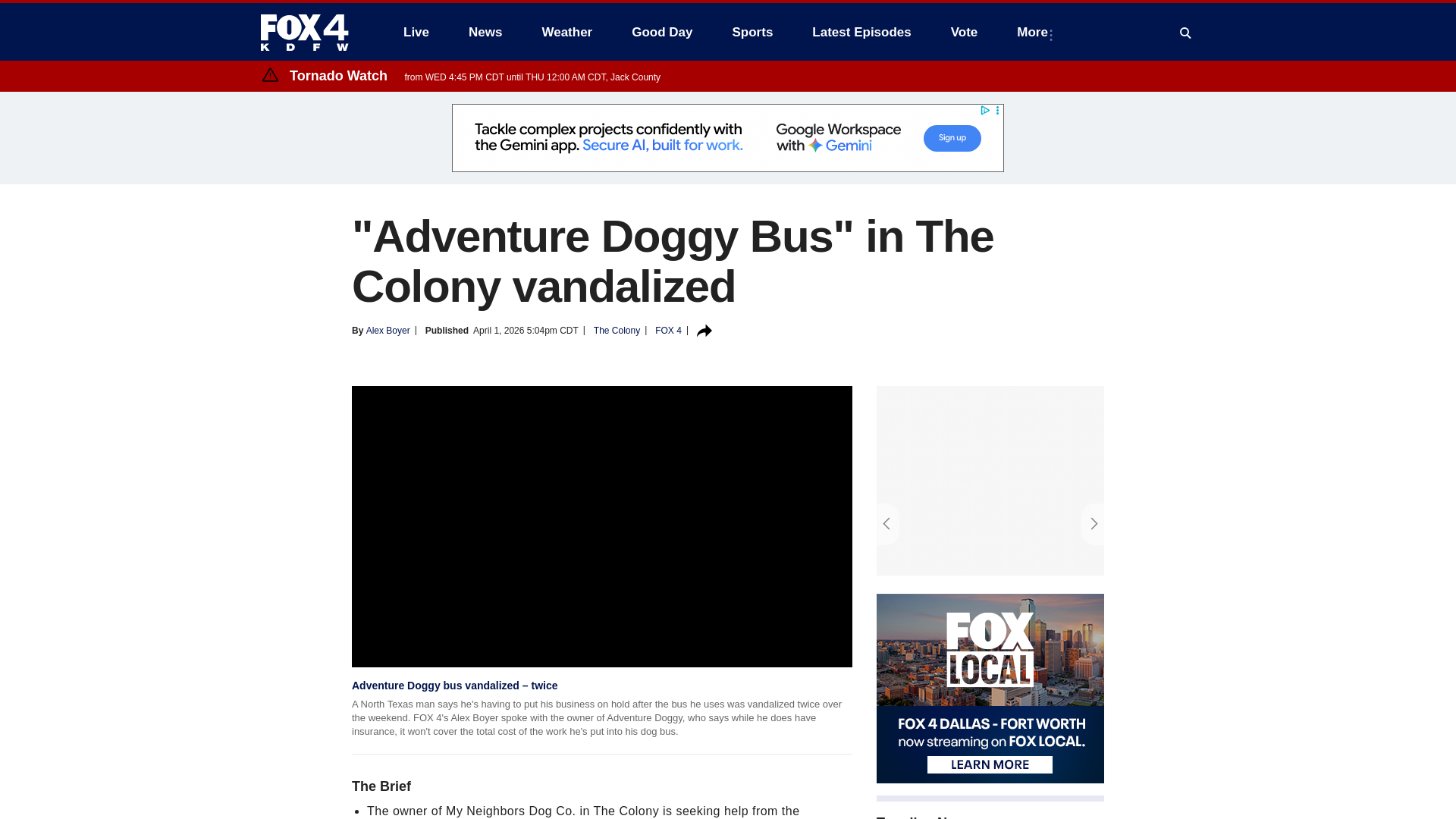 website screenshot of https://www.fox4news.com/news/adventure-doggy-bus-vandalized