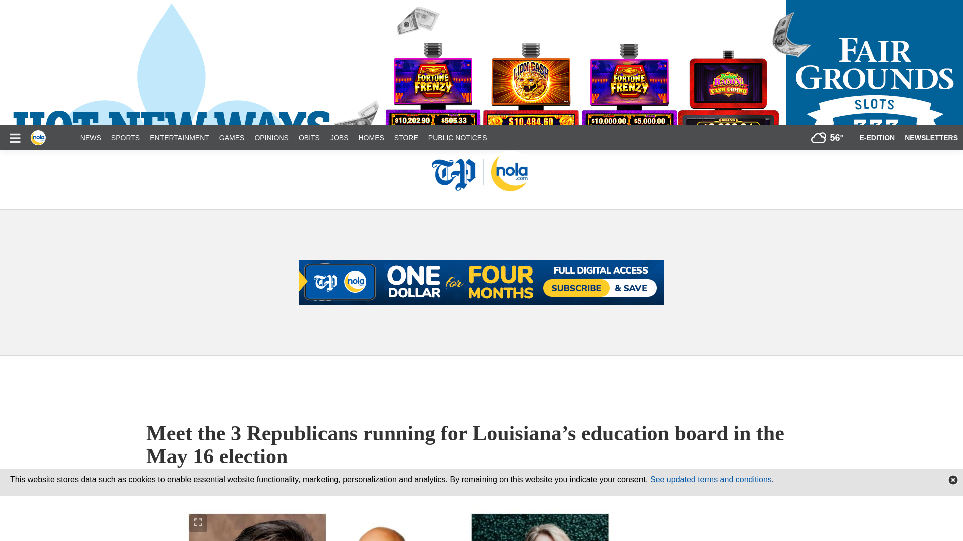 website screenshot of https://www.nola.com/news/education/louisiana-bese-district-1-election-candidates-republican/article_e506ba86-247f-4569-b28a-6ab841f7850e.html