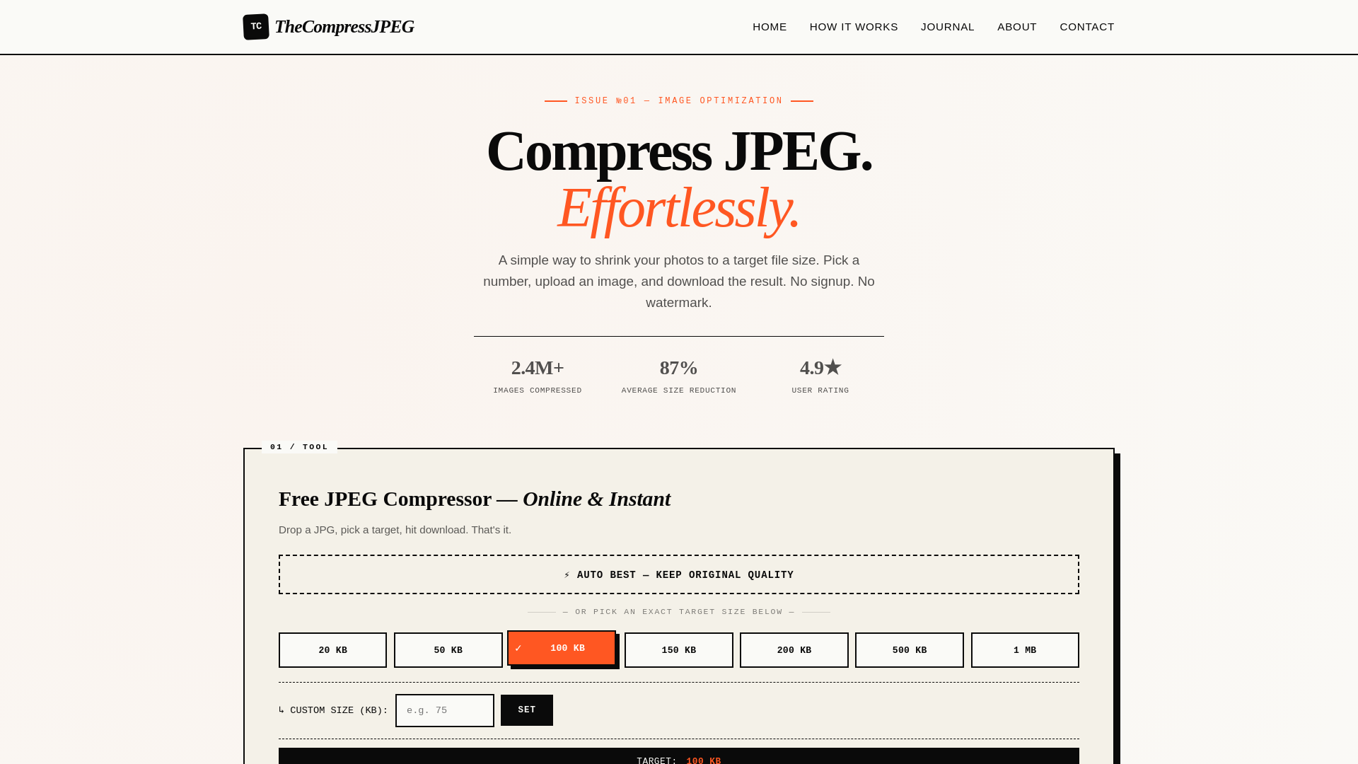 website screenshot of https://thecompressjpeg.com/
