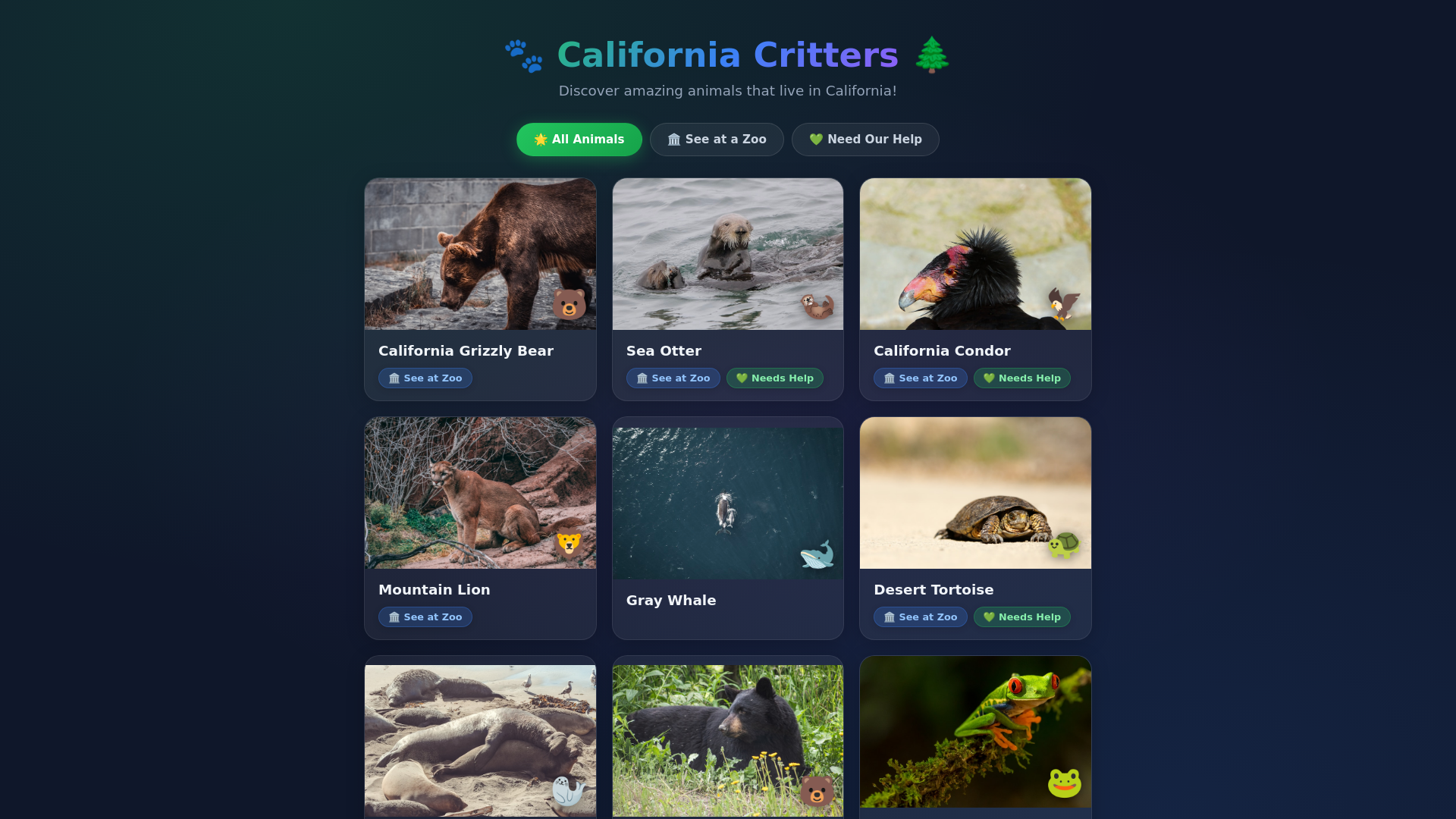 website screenshot of https://california-critters.pages.dev/