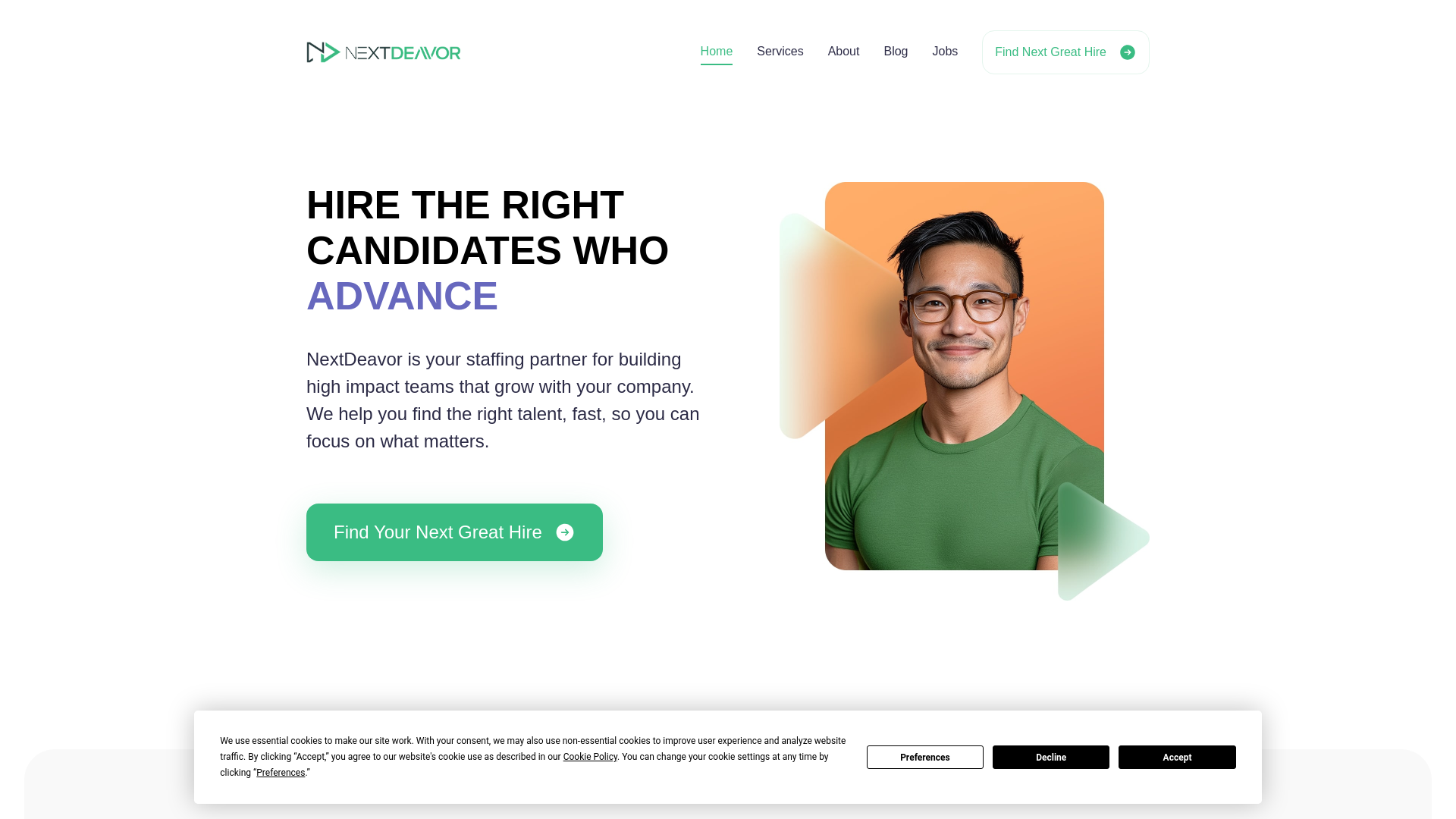 website screenshot of https://nextdeavortalentgroup.com