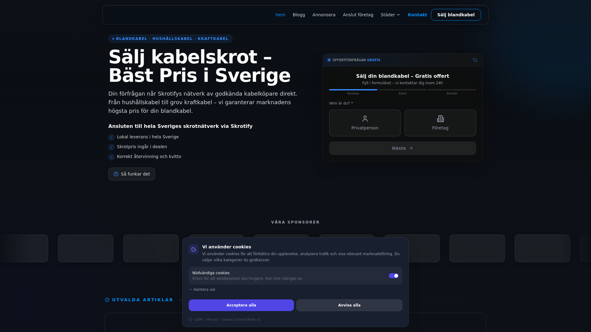 website screenshot of https://blandkabel.se/
