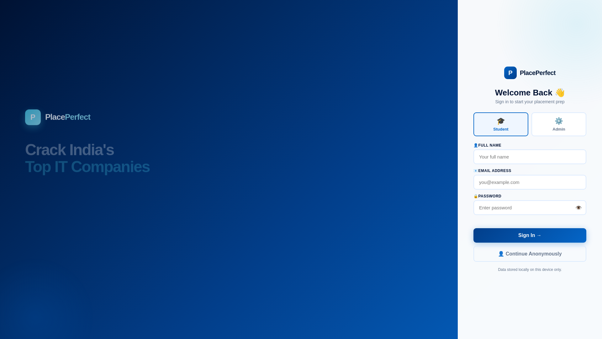 website screenshot of https://placeperfect.in