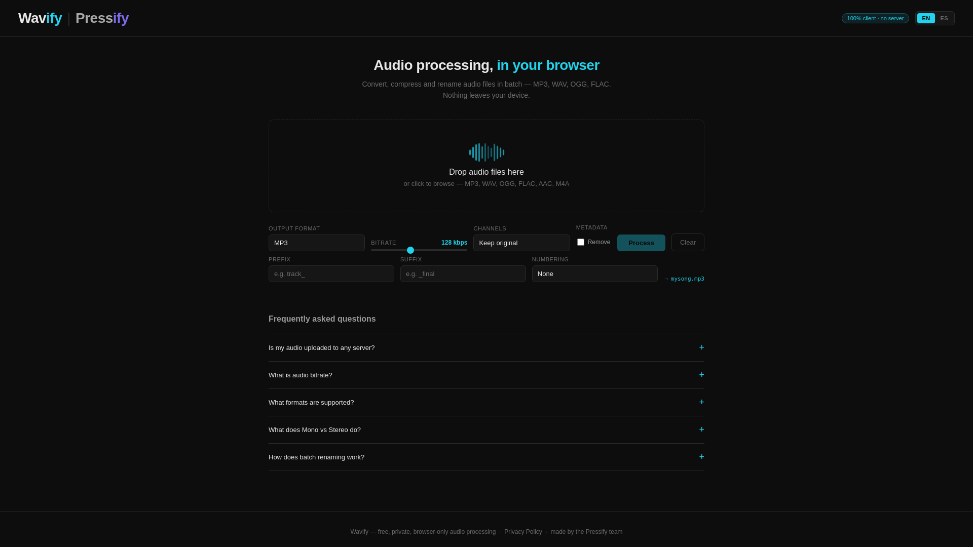 website screenshot of https://wavify-dik.pages.dev/