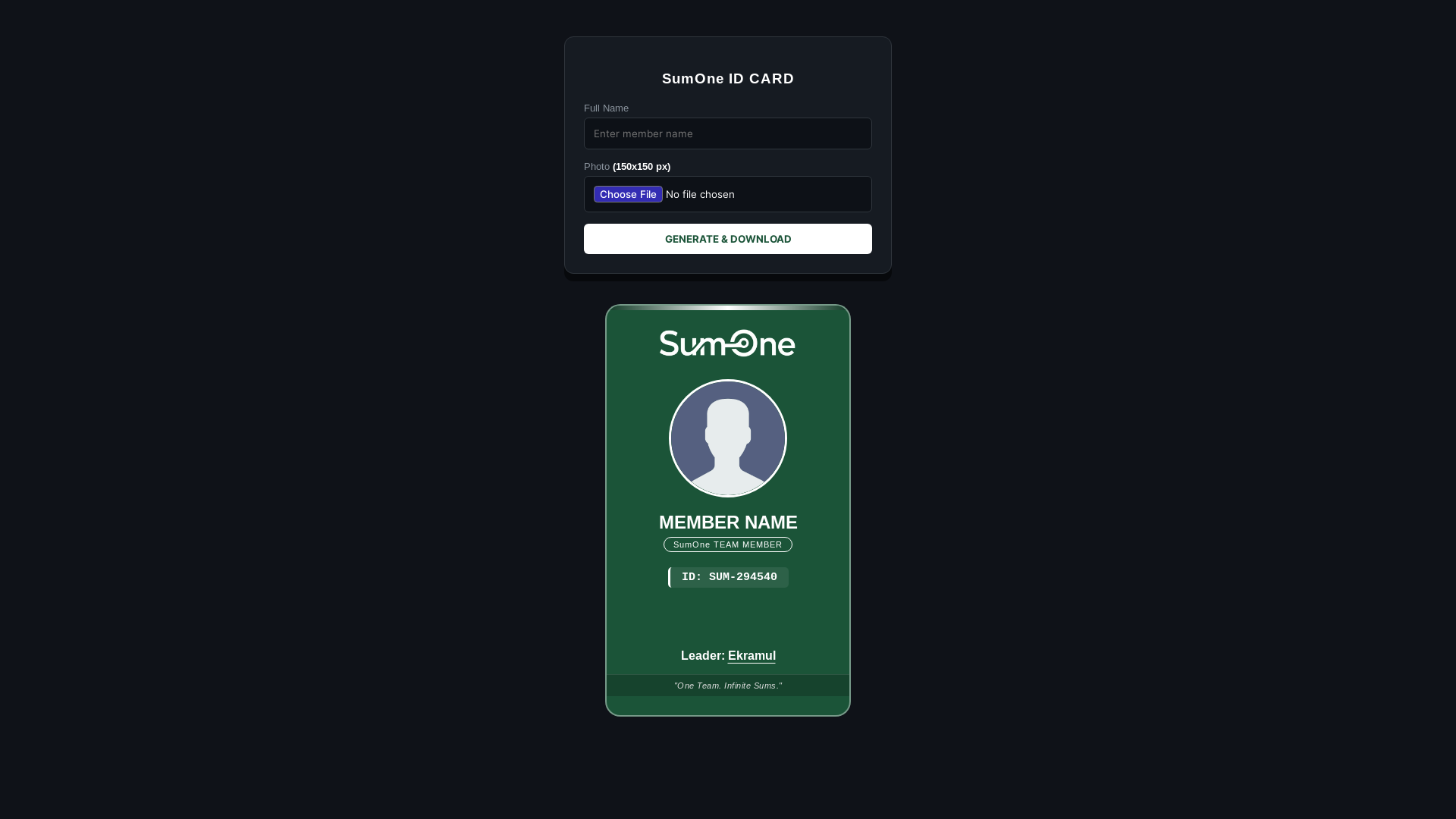 website screenshot of https://team-sumone-id-card.pages.dev/